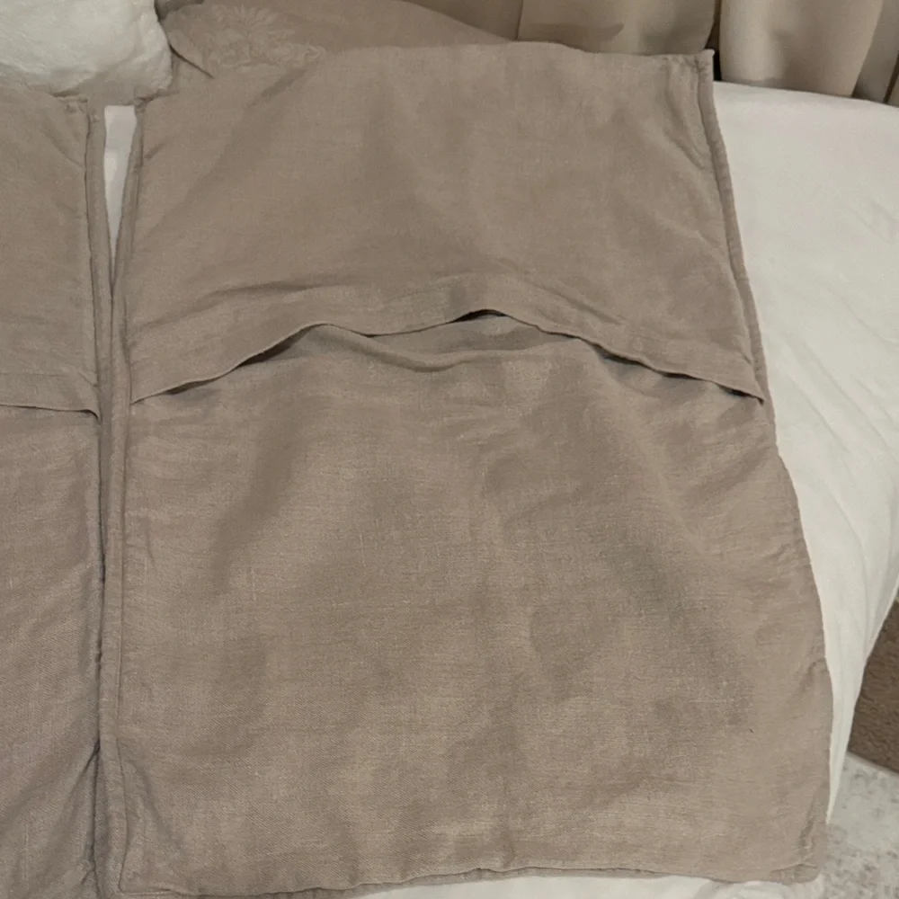 RH pair of tan Quilted Pillow Covers